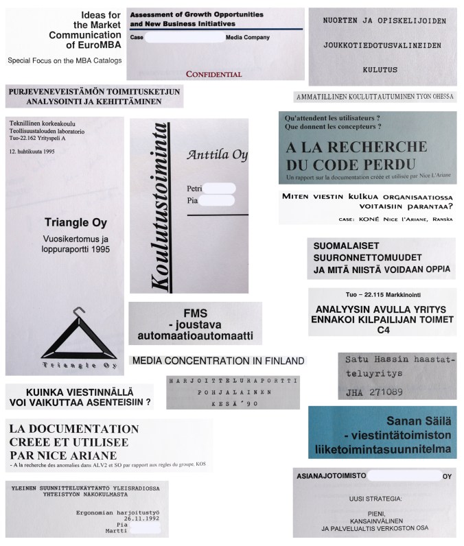 Harjoitustoiden otsikot yhdessa kuvassa